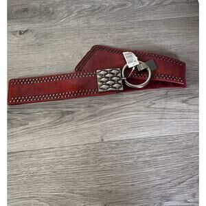 Trezo Red Leather Belt Elastic Waist With Buckle